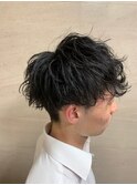 ツーブロックビジネスショートフェードスパイラルツイストパーマ