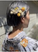 梅田浴衣レンタル　花火大会　ヘアセット　ショート