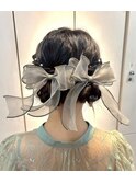 結婚式お呼ばれツインシニヨン／ヘアセット/ふわふわ/アレンジ