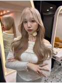 韓国ヘア/顔まわりカット/前髪あり/ケアブリーチ/ハイトーン