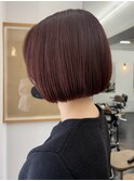 ▽ 20代30代切りっぱなしボブタッセルボブ顔周りレイヤーレッド