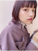 切りっぱなしボブ × ピンクベージュ
