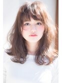 くびれヘア韓国風巻きアプリコットオレンジ夏ハイライトカラー