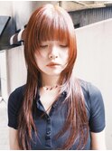 【macana指名】レイヤーロングウルフオレンジレッド暖色