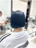 ◎切りっぱなしボブヘアブルーカラー×艶髪◎暗髪