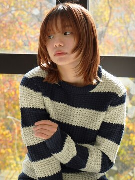 トレヘアー 京都 烏丸(tRe hair) ミニウルフ くびれヘア アプリコットオレンジ