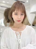 レア 表参道(L'ea)&nbsp;くびれヘアアプリコットオレンジ夏ヘアハイライトカラー