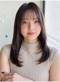 小顔 前髪 レイヤーカット くびれヘア ハイライトカラー"