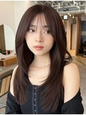 顔周りレイヤーカットくびれヘアミルクティーベージュカラー