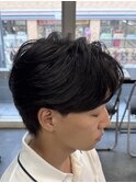 韓国へアカルマパーマワックスなしセンターパート黒髪ウルフ
