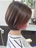 インナーカラーショートヘア堺東20代30代40代ピンクカラー