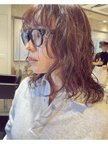 無造作パーマ/ミディアムヘアー/ピンクベージュ