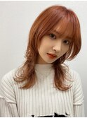 セナウルフカットレイヤーオレンジベージュ