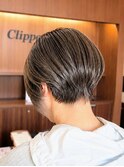 【丸みショートボブ】【白髪ぼかしカラー】
