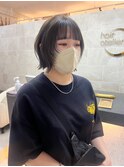 イメチェンハッシュカットフルバング似合わせレッドブラウン