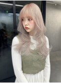 ロング　顔周りカット　ケアブリーチ　ミルクティーベージュ