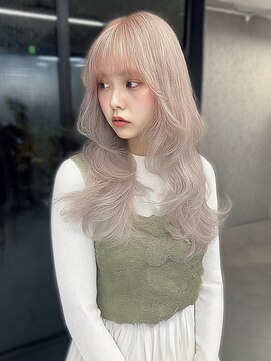 ジゼル 梅田(GiseL) ロング　顔周りカット　ケアブリーチ　ミルクティーベージュ