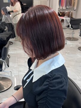 ランテルディ 渋谷(LANTERDIT) レッドブラウン 切りっぱなしボブ 小顔 韓国 タッセルボブ