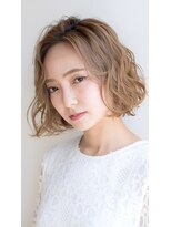 スパイス(SPICE) ウェーブ巻き前髪なしハニーベージュミディアムボブ