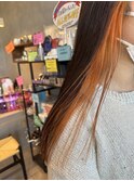 インナーカラーオレンジカラーブリーチイヤリングカラー10代20代