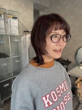 クス(KUsU) マッシュウルフレイヤー/ワインレッド/ワイドバング/イメチェン