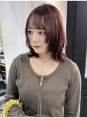 ブラウンレッド髪質改善カラー顔まわりウルフレイヤー
