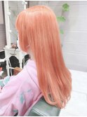 シャーベットオレンジカラーが可愛いブリーチデザインカラー