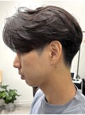 メンズセンターパートウルフセンターパートニュアンスパーマ襟足