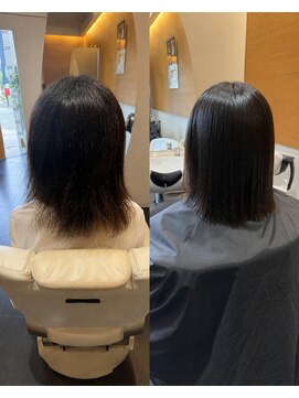ビーアップヘアー(be:up hair) 縮毛矯正とカラーを同日にできる艶髪