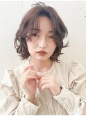 ニュアンスボブゆるふわパーマアッシュベージュ