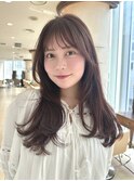 ロングレイヤー/チェリーブラウン/流し前髪/おろし流し前髪