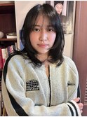 小顔シースルーバング×ミディアムレイヤー