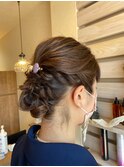 結婚式華やかヘアセット編み込み大人可愛い黒髪暗髪アップヘア