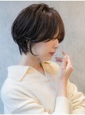 大人可愛い20代30代40代黒髪前下がりショートボブ丸みショート◎