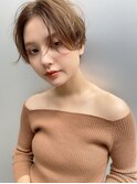 ハンサムショート 前髪なし ショートレイヤー スモーキーカラー