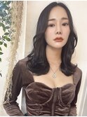 黒髪韓国ヘア/グレーベージュ/レイヤーロング