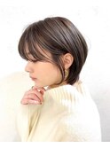 大人可愛い小顔似合わせショート黒髪ネビージュワンレンボブルフ