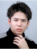 メンズ/スパイキーショートアップバング黒髪ツーブロック