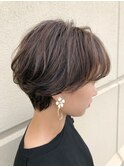 大人可愛い20代30代40代50代黒髪前下がりショートボブ/鹿児島
