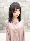 パーマ　ミディアム　サイドバング