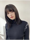 韓国レイヤーミディアムヘア暗髪黒髪イメチェンコスメストレート