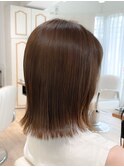 赤み消しオリーブベージュ　切りっぱなし　ミディアム
