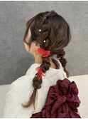 推し活　ヘアメ　ツイン編み下ろし　編み込み　ロング　大阪