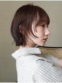 ミニボブ小顔ブラウン切りっぱなしボブ外はねボブ渋谷原宿神宮前