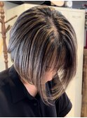 40代50代60代～立体感あるショートボブ/白髪ぼかし