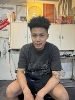 メリケンバーバーショップ フクオカ(MERICAN BARBERSHOP FUK)&nbsp;ハイライトマッシュパーマウルフアッシュブラック