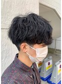 ダークアッシュニュアンスパーマ韓国マッシュベリーショート