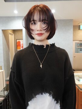 ボブレイヤー/カット/ボルドーカラー