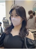 黒髪風ツヤ髪透明感グレージュカラーくびれヘア前髪なし韓国ヘア