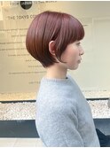 くせ毛多毛オレンジピンクショート丸み広がり絶壁